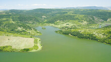 Stunning Aerial View Of The Pchelina Dam, Bulgaria
