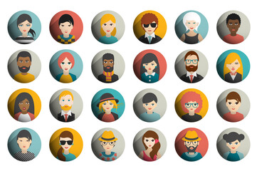 Canvas Print - Set of circle persons, avatars, people heads  different nationality in flat style. Vector.