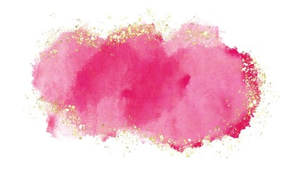 Pink watercolor stroke elements with gold glitter elements, abstract texture with golden ink, magenta brush stroke