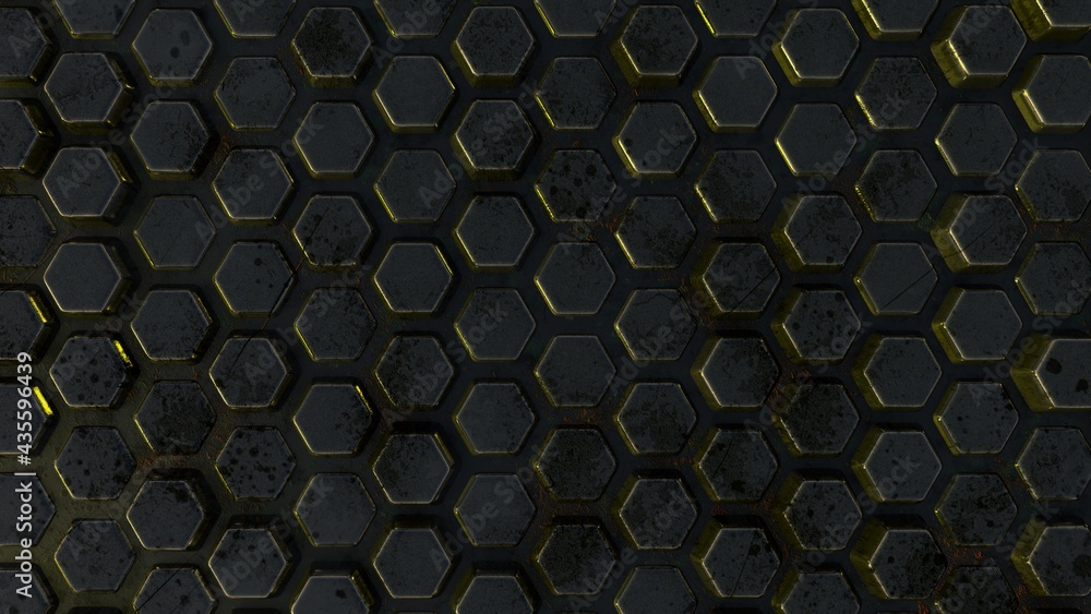 Abstract 3d background from metal hexagons with slight rust and relief ...