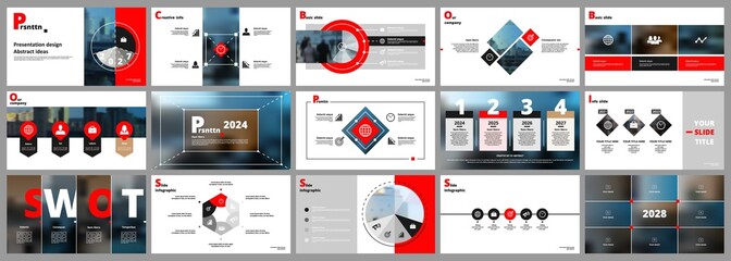 Wall Mural - Abstract white, red slides. Brochure cover design. Fancy info banner frame. Creative set of infographic elements. Urban. Title sheet model set. Modern vector. Presentation templates, corporate.