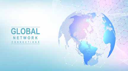 Leinwandbilder - Business global network connection. World map point and line composition concept of global business. Global internet technology. Big data visualization. Vector illustration.