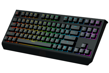 Wall Mural - Black computer keyboard with rgb colors isolated on white background.