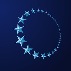 Sticker - Set with blue stars in circle.  Abstract background with perspective shape.