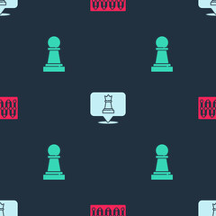 Canvas Print - Set Board game, Chess and on seamless pattern. Vector