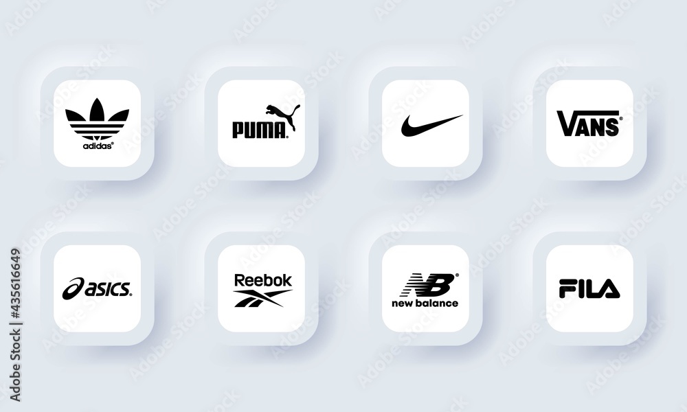 Puma, Vans, NIKE, Adidas, New Balance, Reebok, Fila. Top most popular sportwear brands. Logo, icon. Logos of sports equipment and sportswear company. Vector. Zaporizhzhia, Ukraine - May 25, 2021 Stock Vector | Adobe Stock Puma, Vans, NIKE, Adidas, New Balance, Reebok, Fila. Top most popular sportwear brands. Logo, icon. Logos of sports equipment and sportswear company. Vector. Zaporizhzhia, Ukraine - May 25, 2021 Stock Vector | Adobe Stock