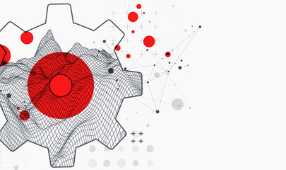 Modern science or technology abstract background using cogwheel. Wireframe spot surface illustration. Vector.
