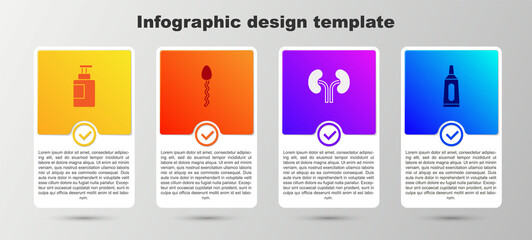 Poster - Set Hand sanitizer bottle, Sperm, Human kidneys and Ointment cream tube medicine. Business infographic template. Vector