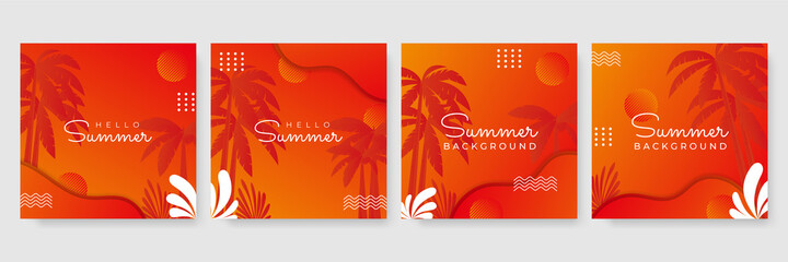 Wall Mural - Vector set of summer social media stories design templates, backgrounds with copy space for text - summer backgrounds for banner, greeting card, poster and advertising
