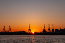 Gantry Crane In Tokyo Bay At Sunset