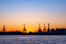 Gantry Crane In Tokyo Bay At Sunset