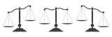 Fototapeta Zachód słońca - Scales of justice set. Dark empty scale isolated on white background. Bowls of scales in balance, an imbalance of scales. Classic balance icon. Law balance symbol. Vector illustration