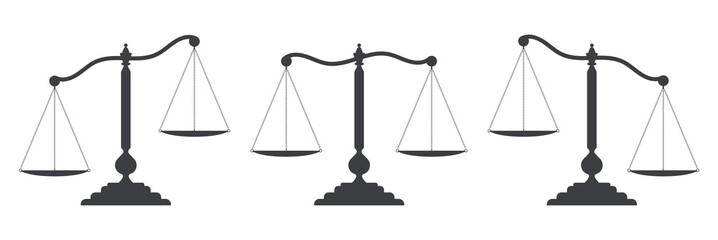 scales of justice set. dark empty scale isolated on white background. bowls of scales in balance, an