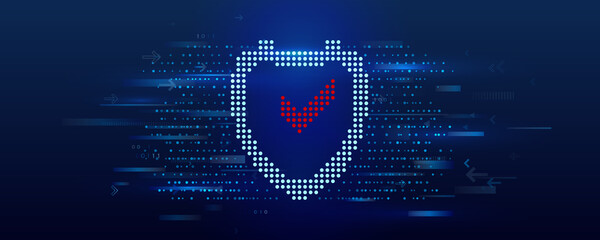 Fototapete - Data protection on the Internet. Web banner cyber security. An image of a shield icon made of dots.