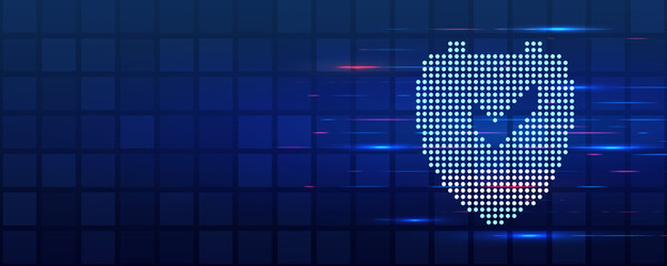 Fototapete - An image of a shield icon made of dots. Data protection on the Internet. Web banner cyber security.