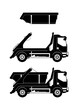 Silhouette of a cantilever skip truck. Side view of loaded and empty truck and skip separately. Flat vector.