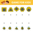 Children's matching educational game with cute bees. Find the hive where the bee flies. Learning geometric shapes for kids. Vector illustration