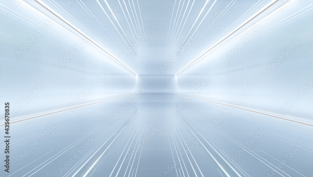 uturistic tunnel with light. Abstract Spaceship corridor. Future interior background, sci-fi science concept. 3D rendering - obrazy, fototapety, plakaty 