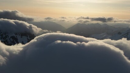 Wall Mural - aerial dramatic north cascade mountains winter sunset