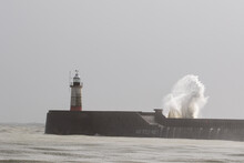 Waves Pound Newhaven Harbour Entrance.