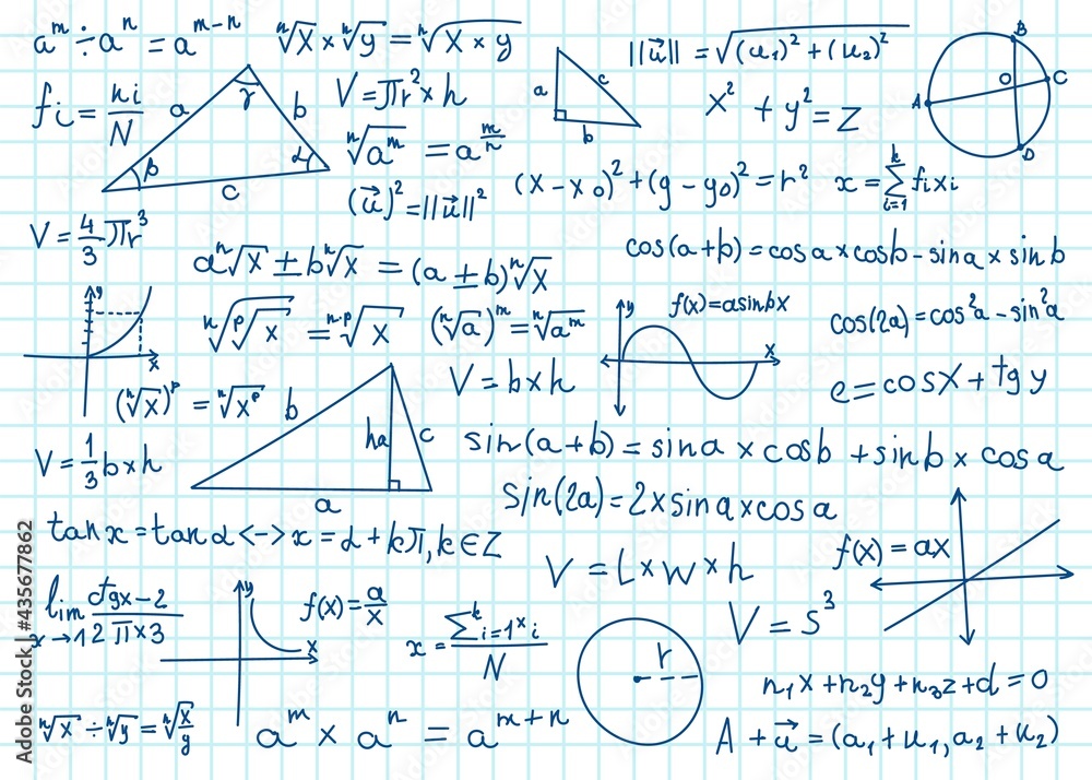 Doodle math formulas. Handwritten mathematical equations, schemes on ...