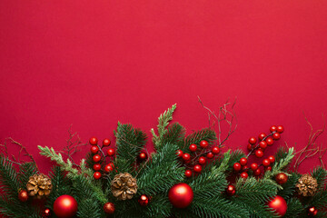 christmas holiday background or template for a greeting card or banner with copy space for a text
