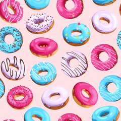 Wall Mural - Vector seamless pattern with high detailed donuts