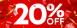 20 percent Off. Discount creative composition. 3d mega sale symbol with decorative objects. Sale banner and poster.