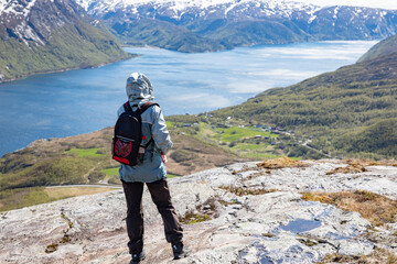 On a mountain trip to Fagerlitinden in great spring weather,Helgeland,Nordland county,Norway,scandinavia,Europe