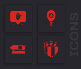 Poster - Set Shield with stars, Eagle, Balloons and Cannon icon. Vector