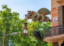Umbrella House Dragon On La Rambla Street In Barcelona, Spain