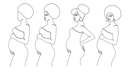 Pregnant woman in a hand drawn line art style.