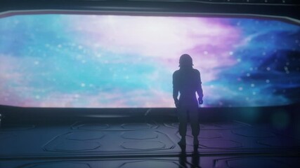 Wall Mural - alone astronaut in futuristic spaceship, room. cinematic 4k footage