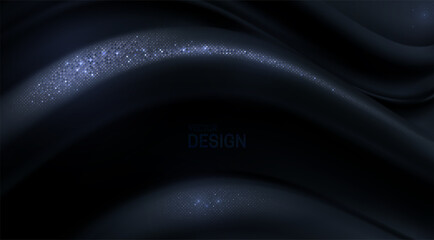 Wall Mural - black curvy wave shape with silver glitters.