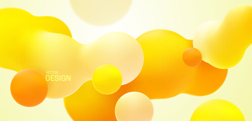 Wall Mural - Yellow background with liquid bubble shapes