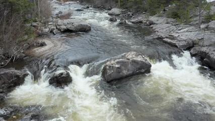 Wall Mural - mountain river rapids - aerial view of the upper Poudre River above Poudre Falls, spring scenery