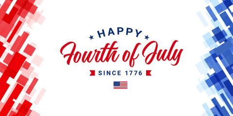 Happy Fourth of July USA, united states of America independence day since 1776 greeting design on modern American flag color red and blue techy, background, promotion advertising banner template.