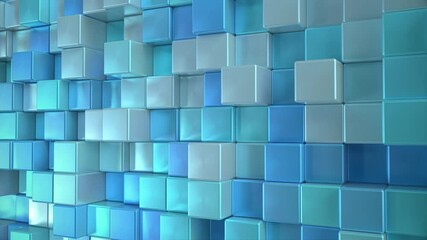 abstract metallic blue, turquoise, silver cubes background. metal cube pattern wall. 3d rendering. p