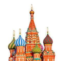 Moscow and Russia landmark symbol. St. Basil Cathedral at Moscow Red Square isolated on white background.