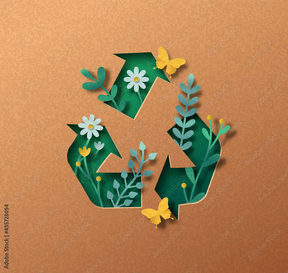 Upcycling green paper cut symbol nature concept - obrazy, fototapety, plakaty 