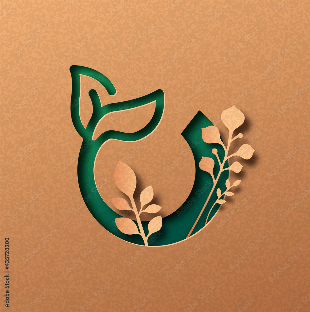 Organic food green papercut icon concept isolated - obrazy, fototapety, plakaty 