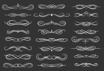 Wall Mural - Dividers and border floral embellishments. Vector vintage ornaments, floral decorations and elegant curly boders. Frames and retro dividers white swirls and thin lines