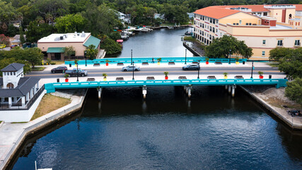 Fototapete - Downtown New Port Richey Florida Cotee River Bridge