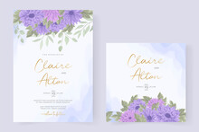 Wedding Invitation Design With Purple Chrysanthemum Flower