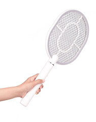 Hand holding Mosquito killer electric isolated on white background.