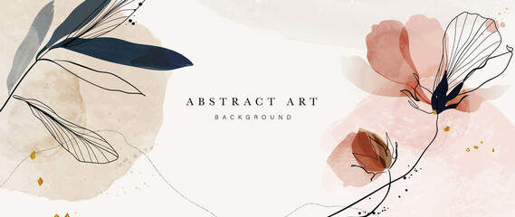 Wall Mural - abstract art botanical pink background vector. luxury wallpaper with pink and earth tone watercolor,