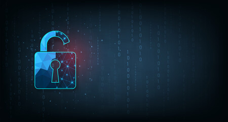 Fototapete -  Data attacks.Visualization of cyber attacks With Padlock  destroyed on dark blue background.Cyber attack and Information leak concept.Vector illustration.