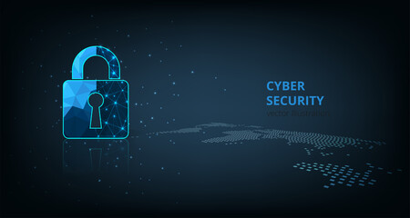 Fototapete -  Data security concept.Visualization of cyber security With Padlock  lock on dark blue background.Cyber security and Information prevent concept.Vector illustration.