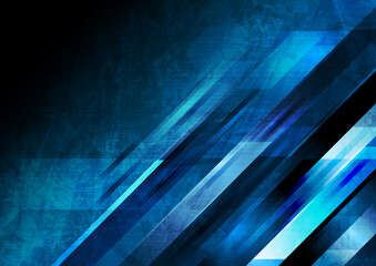 Wall Mural - Dark blue grunge tech geometric abstract background. Vector graphic design