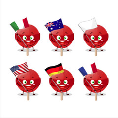 Wall Mural - Red lolipop cartoon character bring the flags of various countries